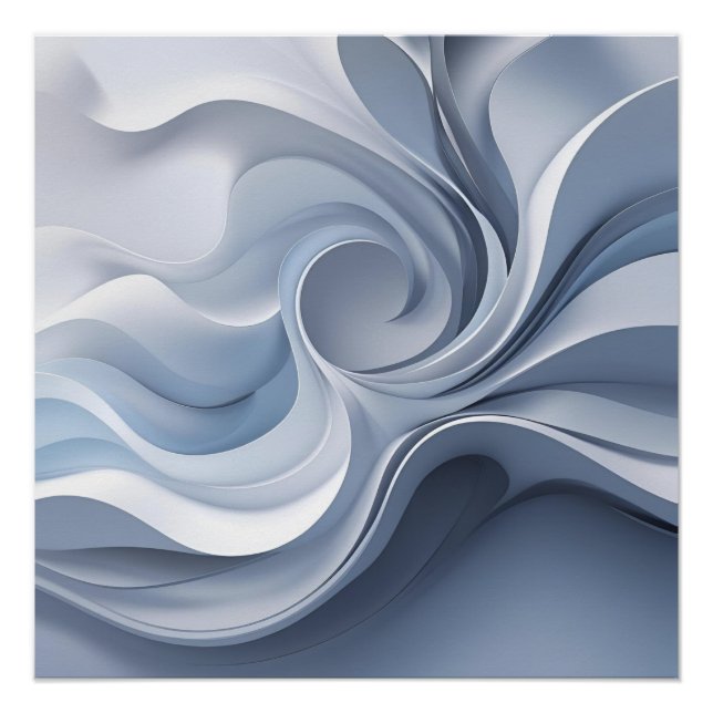 Spiral Elegance – Abstract Vortex Art in Soft Blue Poster (Front)