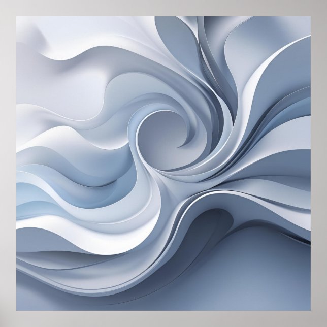 Spiral Elegance – Abstract Vortex Art in Soft Blue Poster (Front)