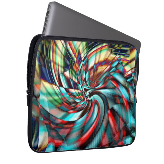 Spiral emerging from an slanted square, soft shiny laptop sleeve (Front Right)