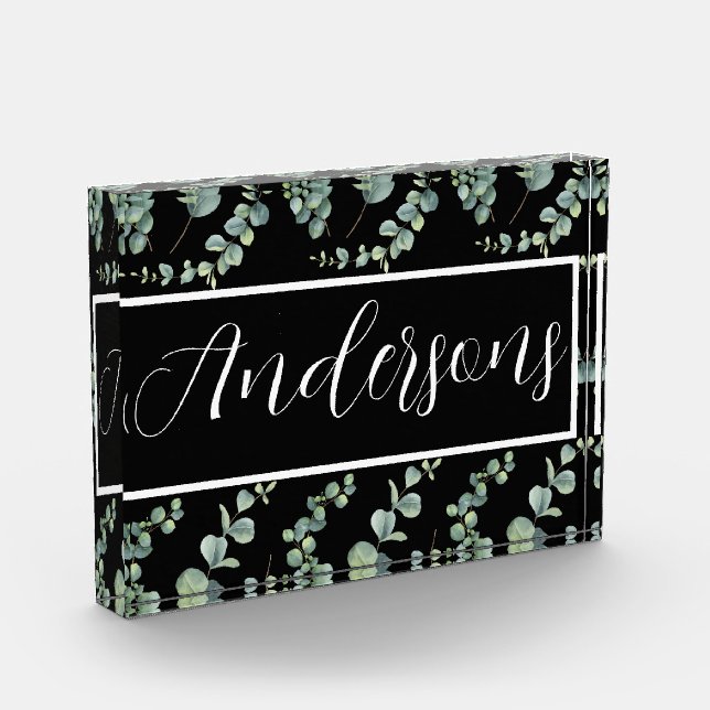 Spiral Eucalyptus Pattern with White Monogram Photo Block (Left)