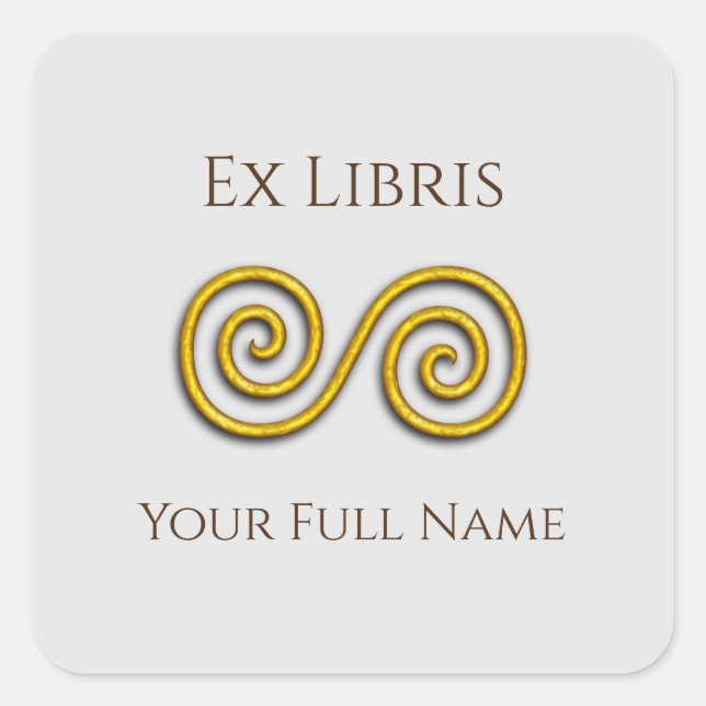 Spiral Ex Libris Bookplate, Customisable Square Sticker (Front)