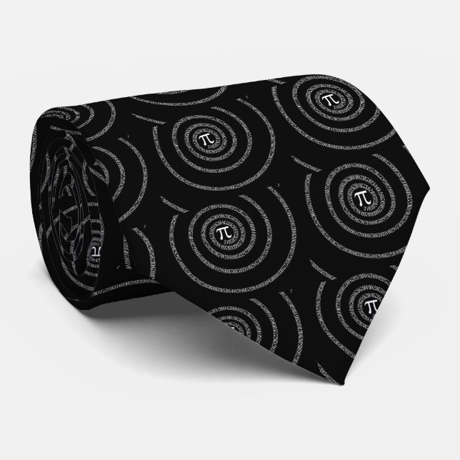 Spiral for Pi on Black Design Tie (Rolled)