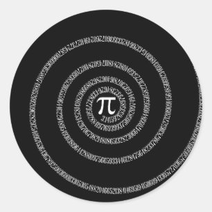 Spiral for Pi Typography on Black Classic Round Sticker