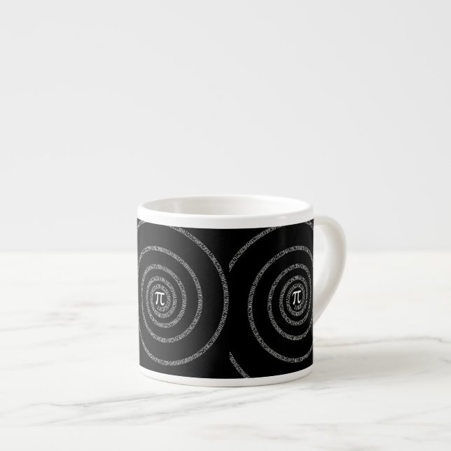 Spiral for Pi Typography on Black Espresso Cup (Front Right)