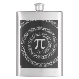 Spiral for Pi Typography on Black Hip Flask