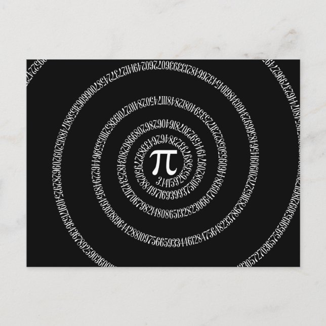 Spiral for Pi Typography on Black Postcard (Front)