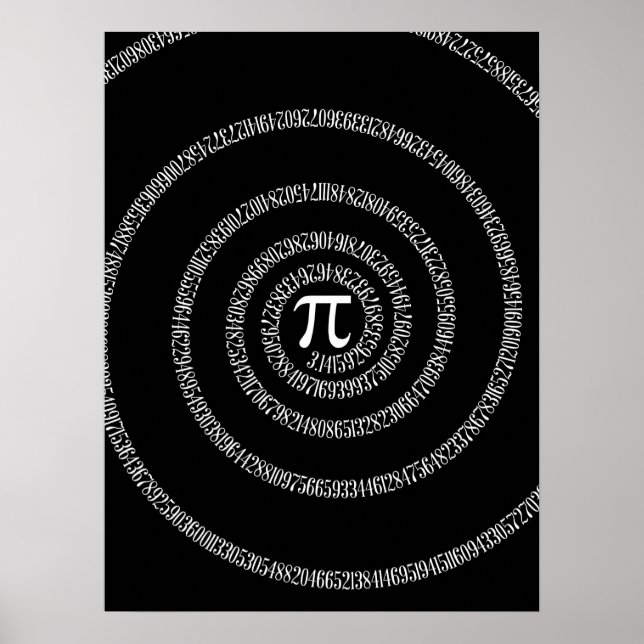Spiral for Pi Typography on Black Poster (Front)