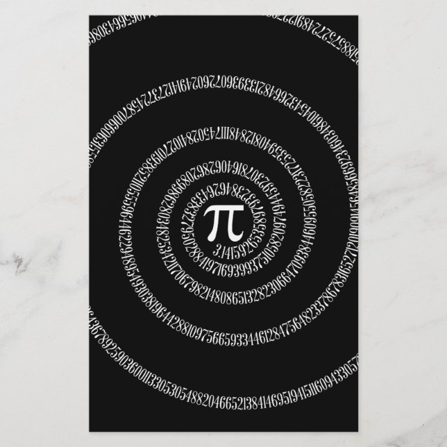 Spiral for Pi Typography on Black Stationery (Front)