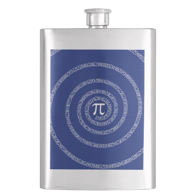 Spiral for Pi Typography on Blue Hip Flask (Front)