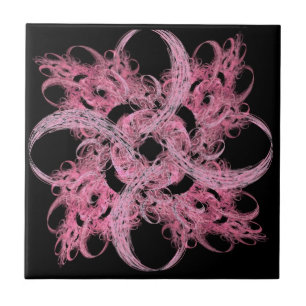 Spiral Fractal in Pink & Black Ceramic Tile