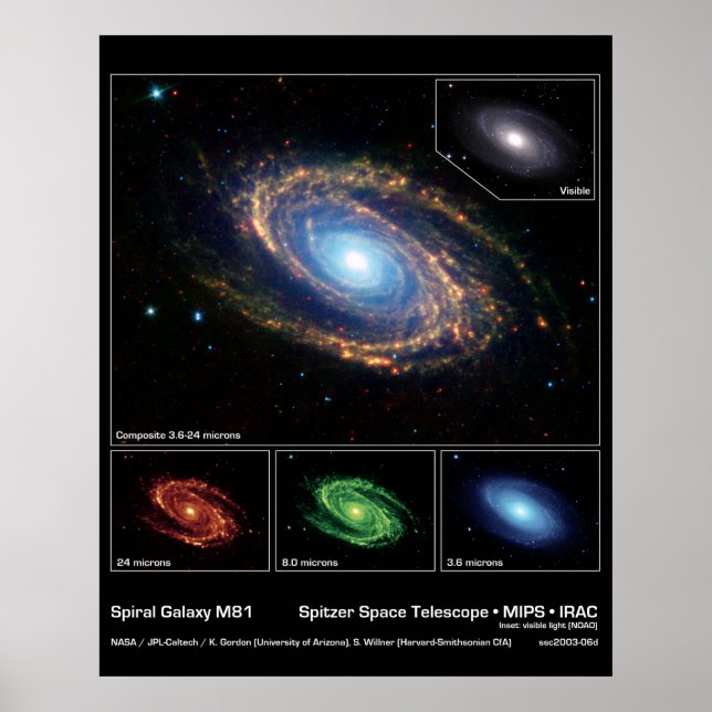 Spiral Galaxy M81 – Spitzer Space Telescope Poster (Front)