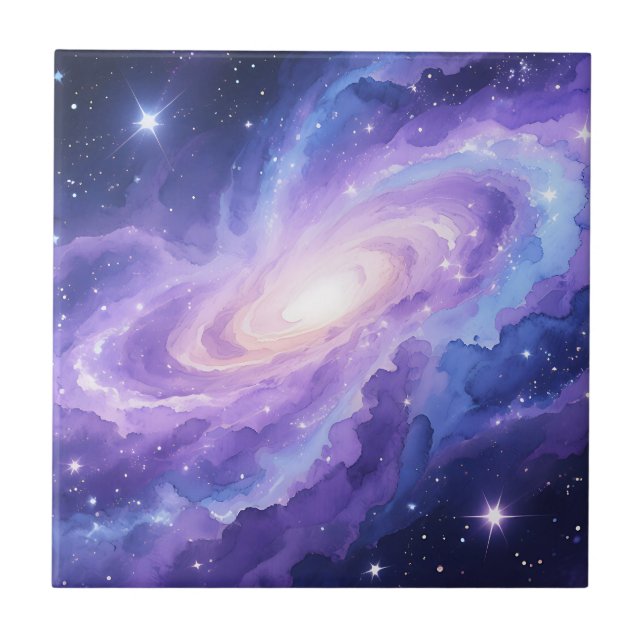 Spiral Galaxy Nebula Purple Cosmic Swirl Ceramic Tile (Front)