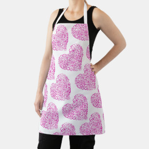 Spiral handwriting pink heart for Valentines Day Apron