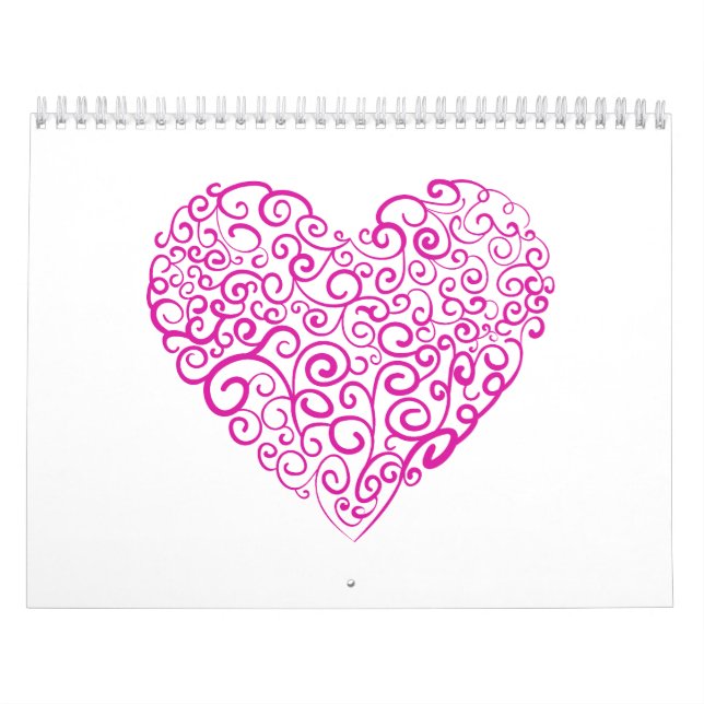 Spiral handwriting pink heart for Valentines Day Calendar (Cover)