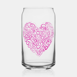 Spiral handwriting pink heart for Valentines Day Can Glass