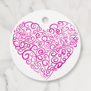 Spiral handwriting pink heart for Valentines Day Favour Tags