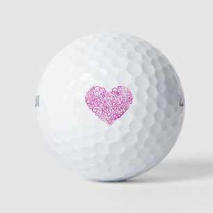Spiral handwriting pink heart for Valentines Day Golf Balls