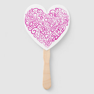 Spiral handwriting pink heart for Valentines Day Hand Fan