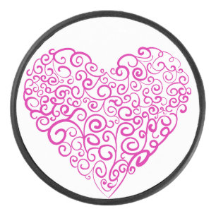 Spiral handwriting pink heart for Valentines Day Hockey Puck