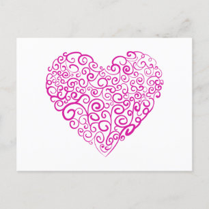 Spiral handwriting pink heart for Valentines Day Holiday Postcard