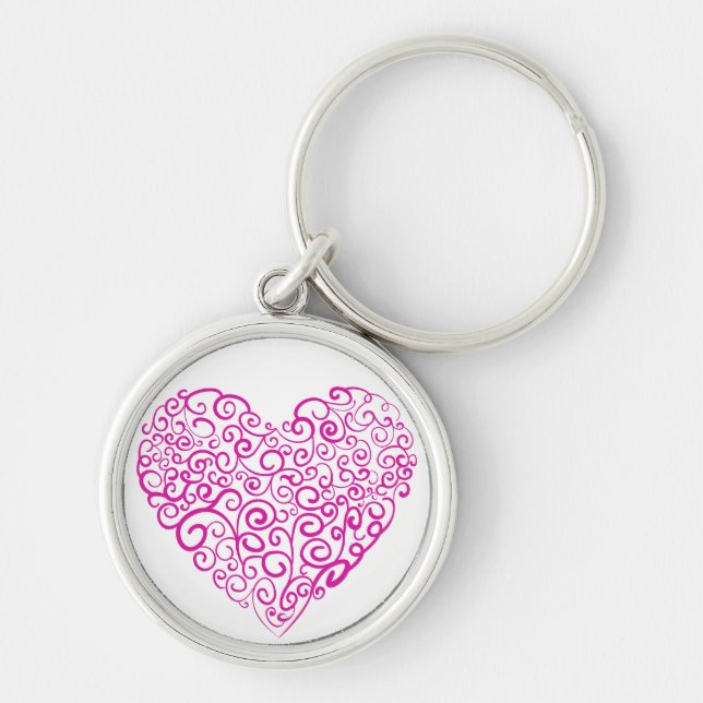 Spiral handwriting pink heart for Valentines Day Key Ring (Front)