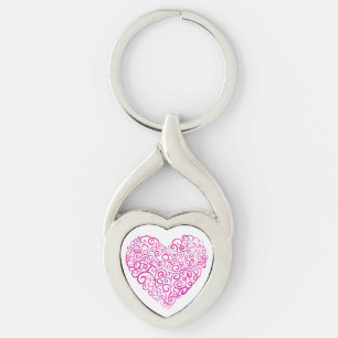 Spiral handwriting pink heart for Valentines Day Key Ring