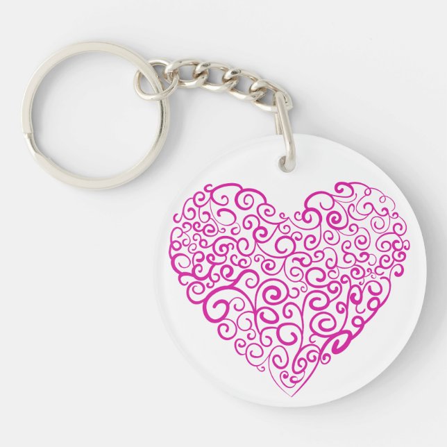 Spiral handwriting pink heart for Valentines Day Key Ring (Front)