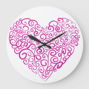 Spiral handwriting pink heart for Valentines Day Large Clock