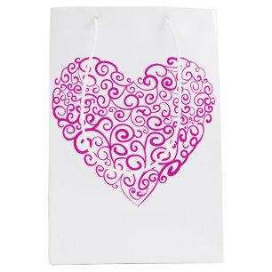 Spiral handwriting pink heart for Valentines Day Medium Gift Bag
