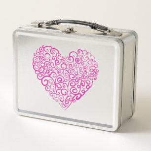 Spiral handwriting pink heart for Valentines Day Metal Lunch Box