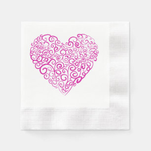 Spiral handwriting pink heart for Valentines Day Napkin