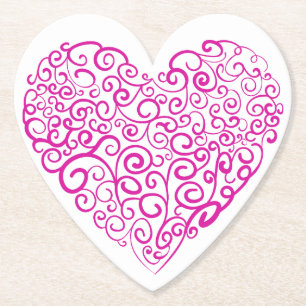 Spiral handwriting pink heart for Valentines Day Paper Coaster