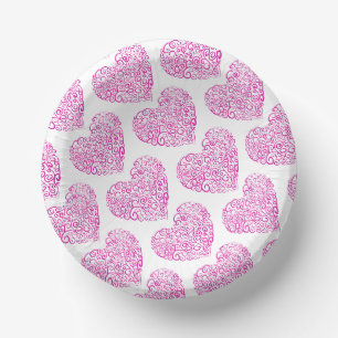 Spiral handwriting pink heart for Valentines Day Paper Plate