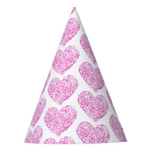 Spiral handwriting pink heart for Valentines Day Party Hat