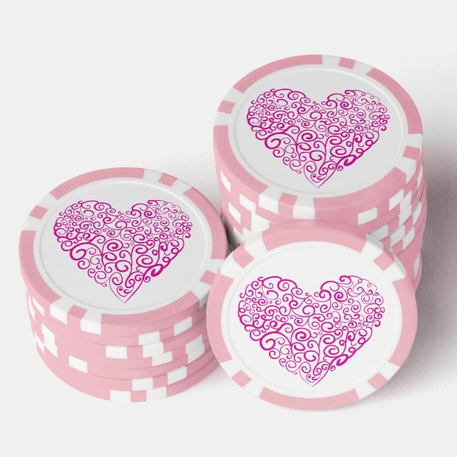 Spiral handwriting pink heart for Valentines Day Poker Chips (Stack)
