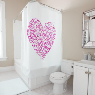Spiral handwriting pink heart for Valentines Day Shower Curtain