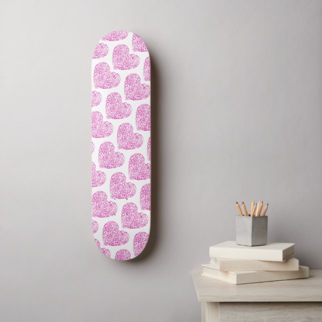 Spiral handwriting pink heart for Valentines Day Skateboard (Wall Art)