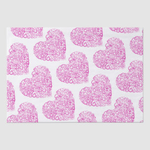 Spiral handwriting pink heart for Valentines Day Tissue Paper