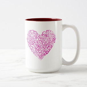 Spiral handwriting pink heart for Valentines Day Two-Tone Coffee Mug