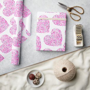 Spiral handwriting pink heart for Valentines Day Wrapping Paper