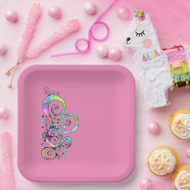 Spiral Heart Hand Painted Design 1 Paper Plate (Party)