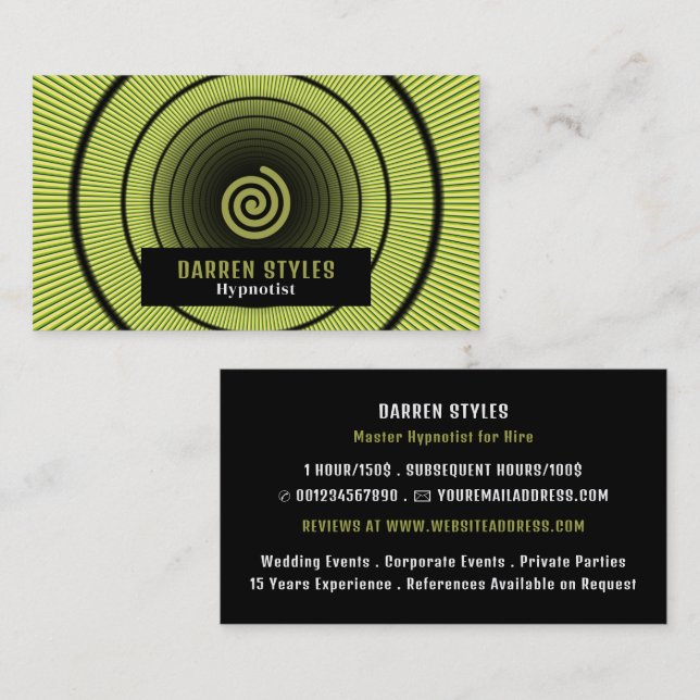 Spiral Hypnosis, Hypnotist Event Entertainer Business Card (Front/Back)