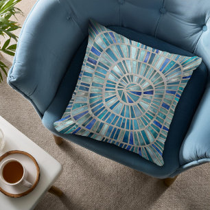 Spiral Mosaic Art - Aquamarine Cushion