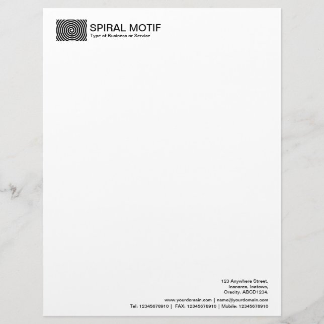 Spiral Motif - Black Customized Letterhead (Front)