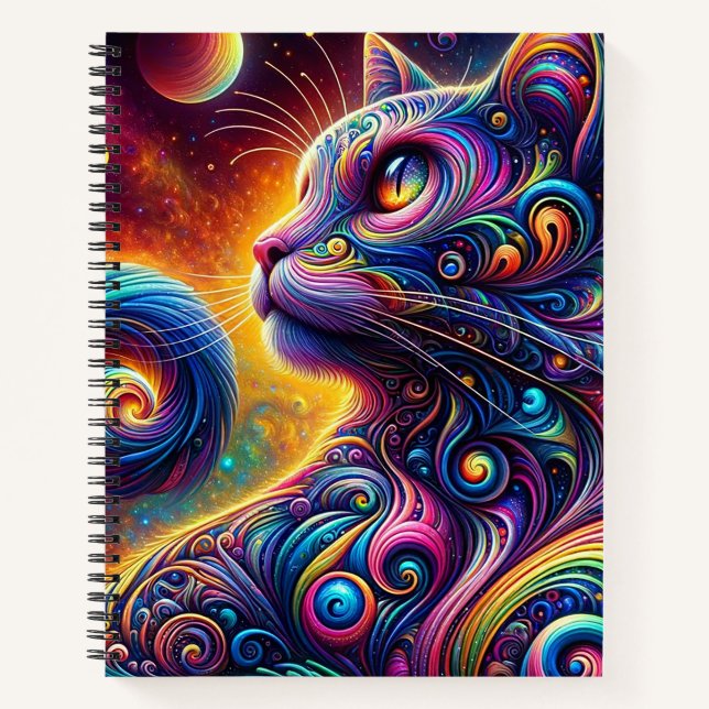Spiral Mystic Galaxy Rainbow Cat Notebook (Front)
