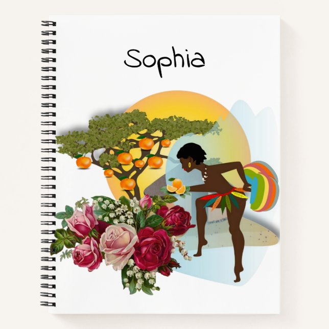 Spiral Notebook African Woman Roses Floral (Front)