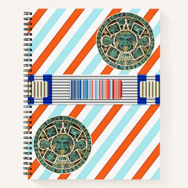 Spiral Notebook Aztec Orange Blue Stripe (Front)