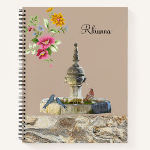 Spiral Notebook Birds Fountain Floral