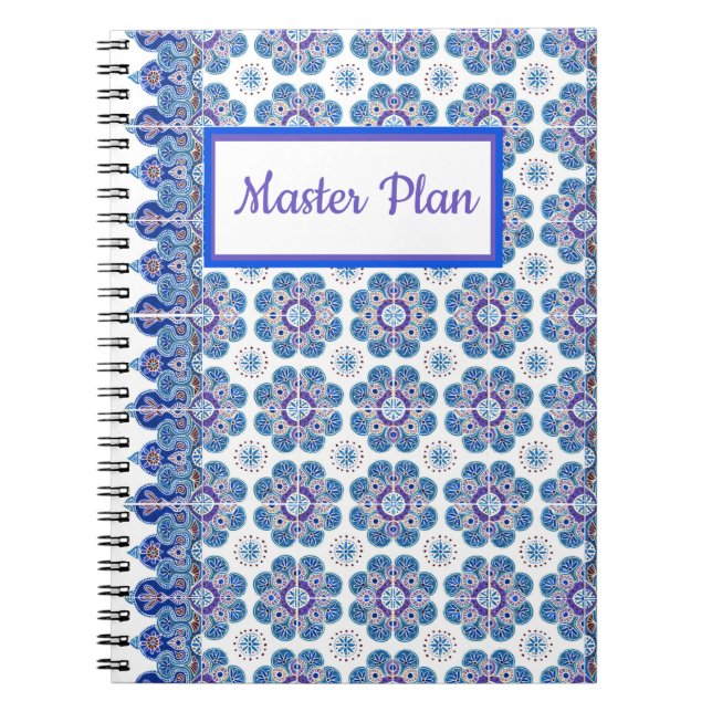 Spiral Notebook blue and purple tile print (Front)