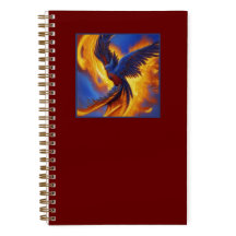Spiral Notebook Blue Phoenix, Dark Red Notebook